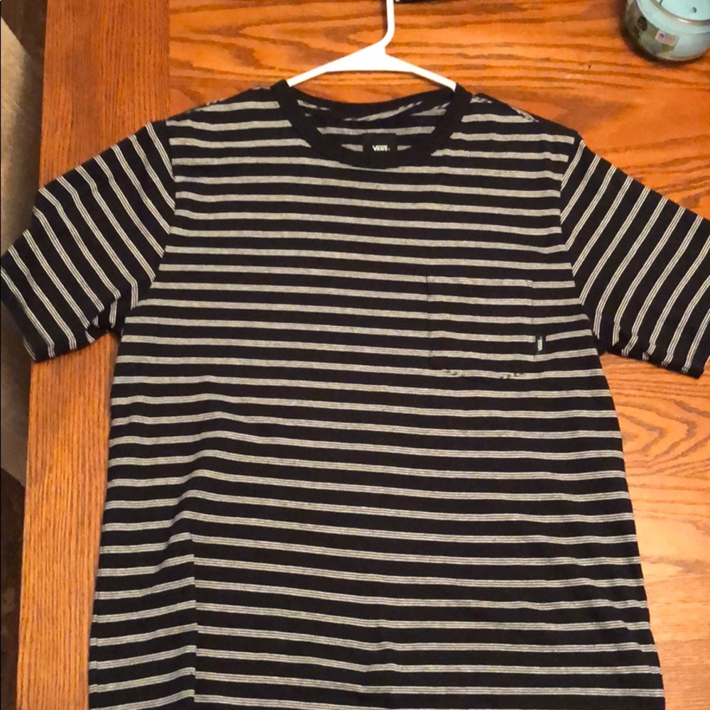 Vans Fitted Striped Short Sleeve Shirt (B&W)